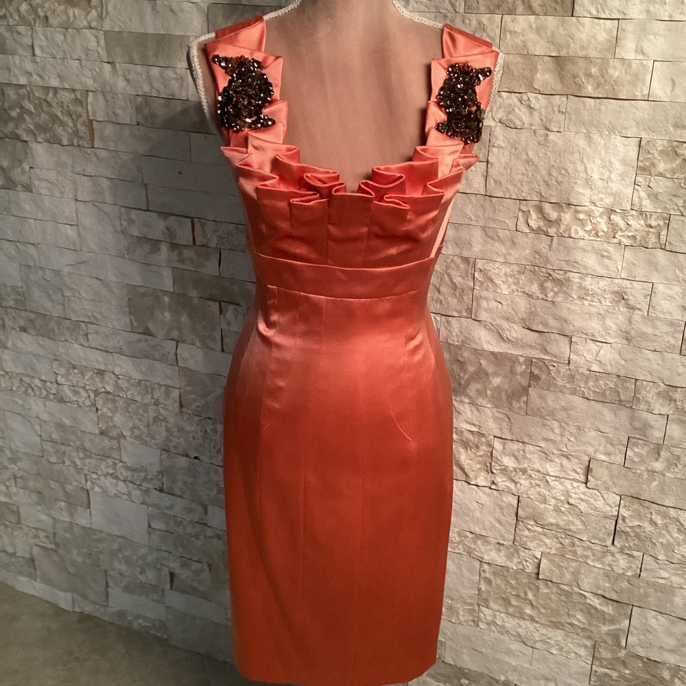 Karen Millen Peach Pink Bodycon Jewelled Peach Dress
